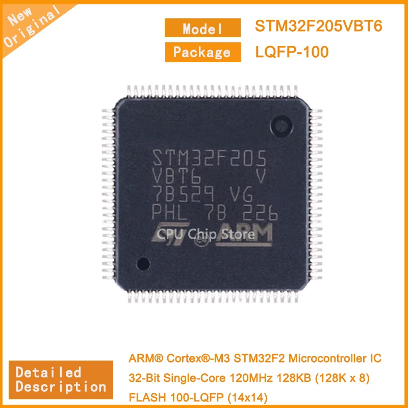 5Pcs/Lot New Original STM32F205VBT6 STM32F205  Microcontroller IC 32-Bit Single-Core 120MHz 128KB (128K x 8) FLASH 100-LQFP