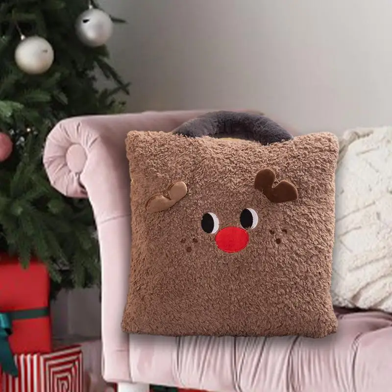 Pluche Kerstkussen Winter Vakantiekussen Voor Bank 16X16 Inch Vakantie Pluche Kussen Santa Elanden Kerstboom Vierkant Zacht