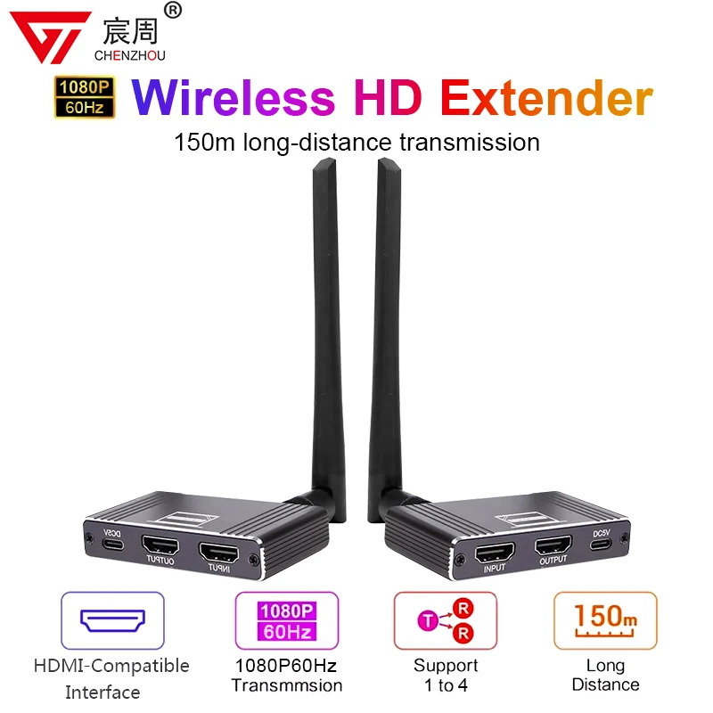 

150M 5G 1080P HDMI Wireless Audio Video Transmitter Receiver Extender for 1 TX-4 RX PS4 Camera Laptop PC to TV Monitor Projector