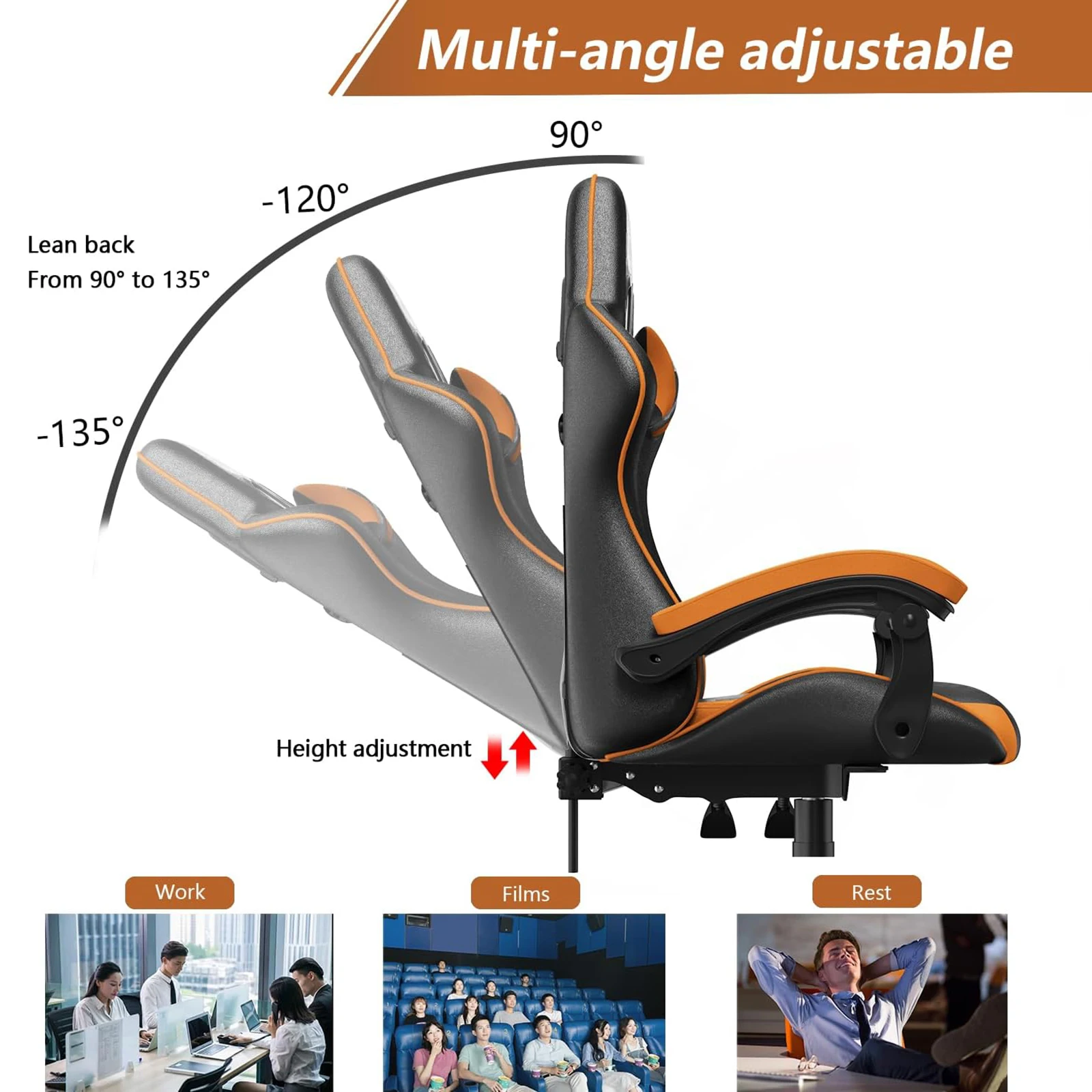 Kursi kantor ergonomis, kursi balap kulit PU dengan sandaran kepala dan penopang Lumbar untuk kursi Game balap