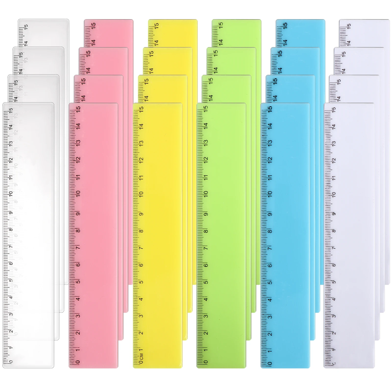 24 Pcs Plastic Rulers,6 Inch Clear Straight Ruler Colored Safety Ruler 0-15cm Kids School Rulers