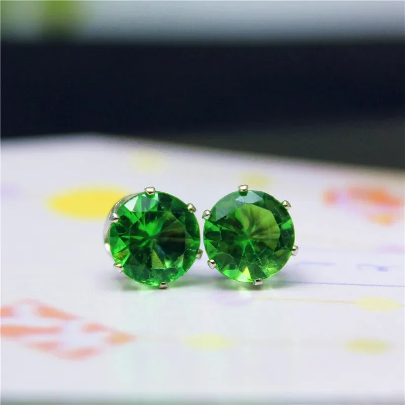 Simple and fashionable white-plated K earrings colorful temperament round 8MM flash acrylic imitation zircon earrings for women