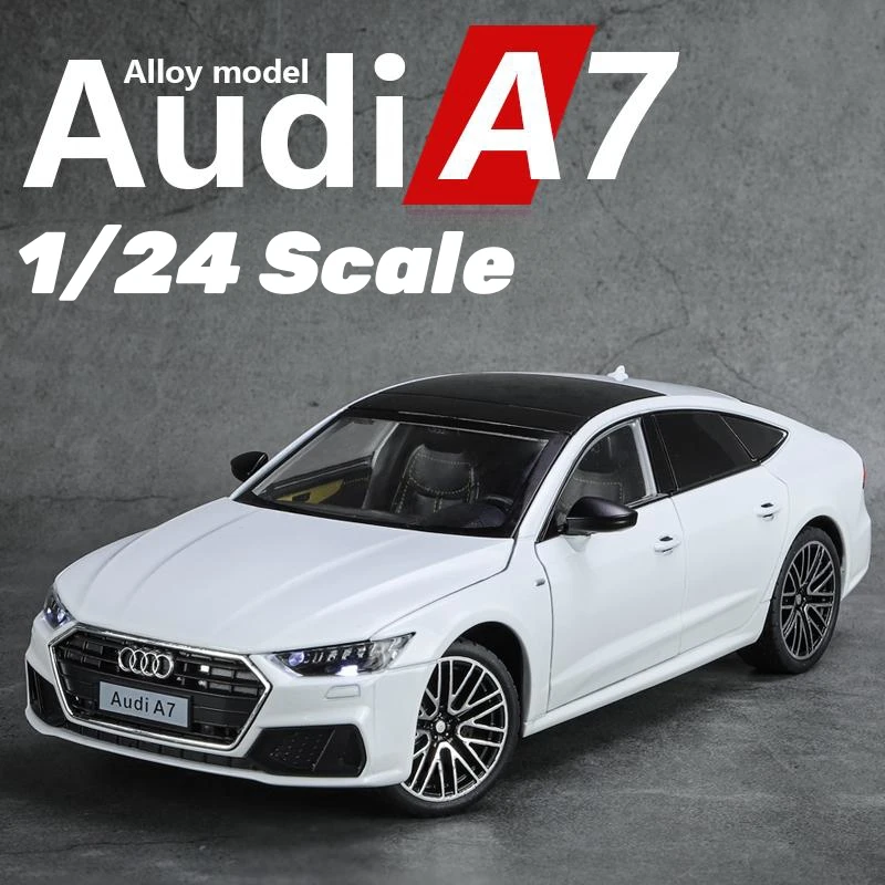 1/24 Audi A7 Toy Car Model Diecast Alloy Vehicle Miniature Pull Back Sound & Light Doors Openable Collection Gift For Boy Kid