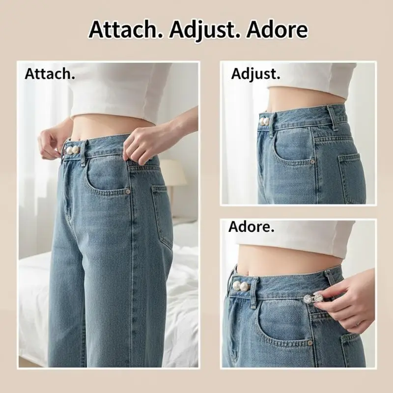 Waist Buckle Jeans Button Adjustable Rhinestone Pearl Detachable Fastener for Denim Pants Reusable Solution for Tightening