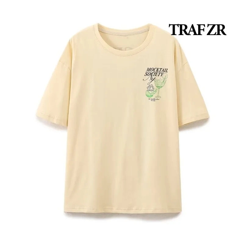 TRAF ZR Women\'s Tshirts Cotton Short Sleeve Tee Shirts O-neck Tees Harajuku Top Tshirt Shirt Casual Tops T-shirts summer 2024