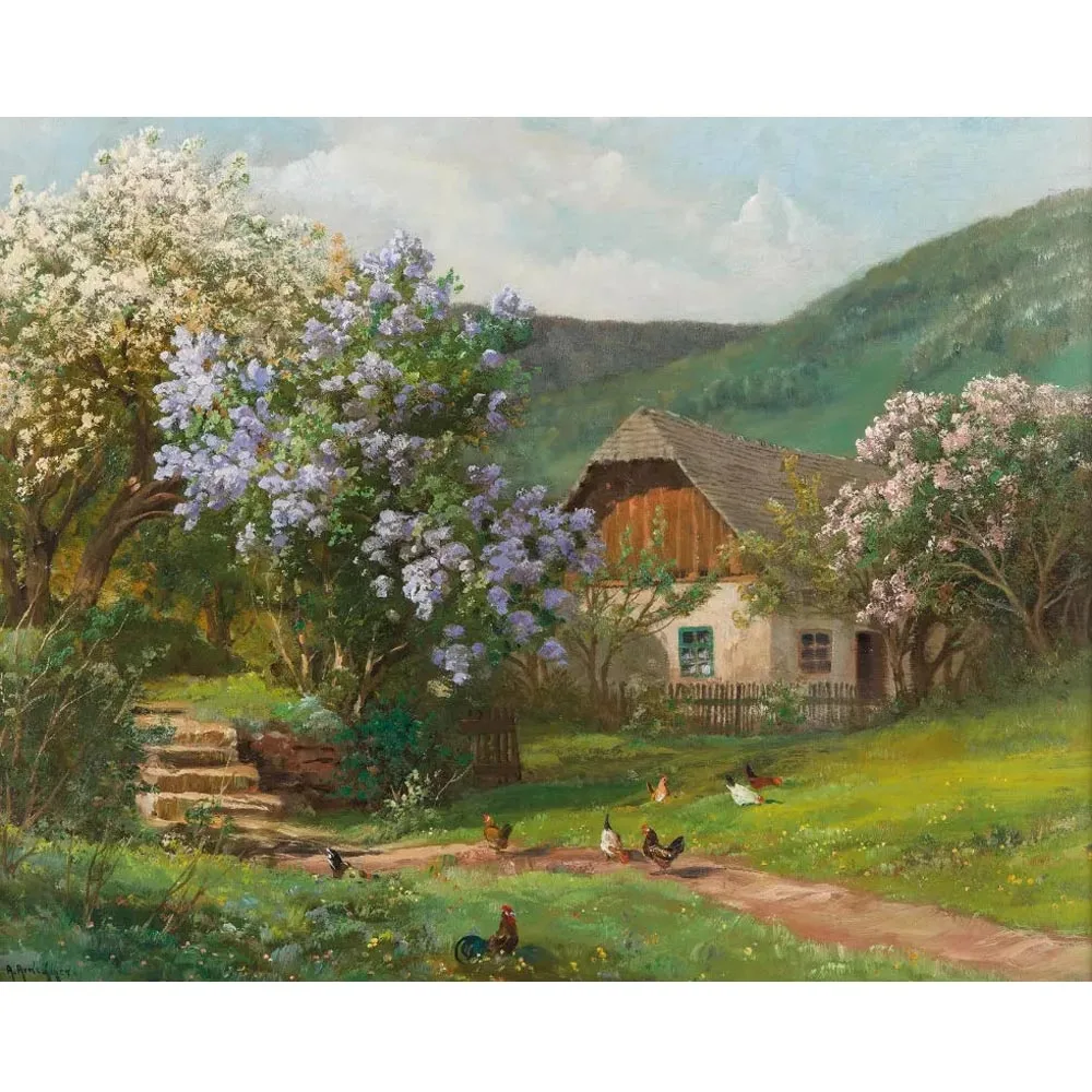 Hand-painted landscape oil painting,Alois Arnegger artworks,pastoral landscape painting,Home decoration painting,Wall picture