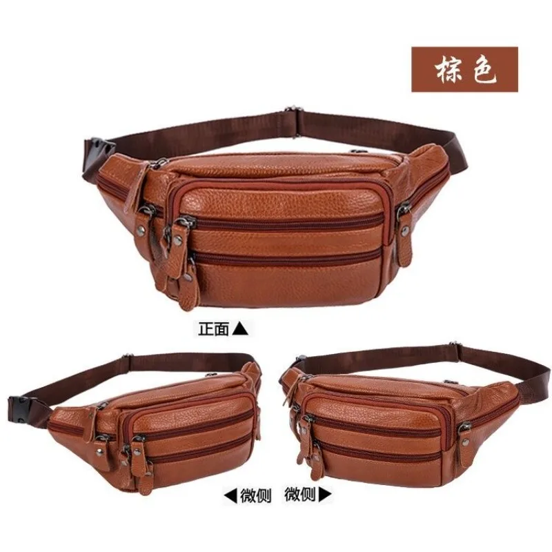 Genuine cowhide Large Capacity Fashion Men Leather Fanny Bag for Phone Pouch Male Leather Messenger Bags Male Travel Waist