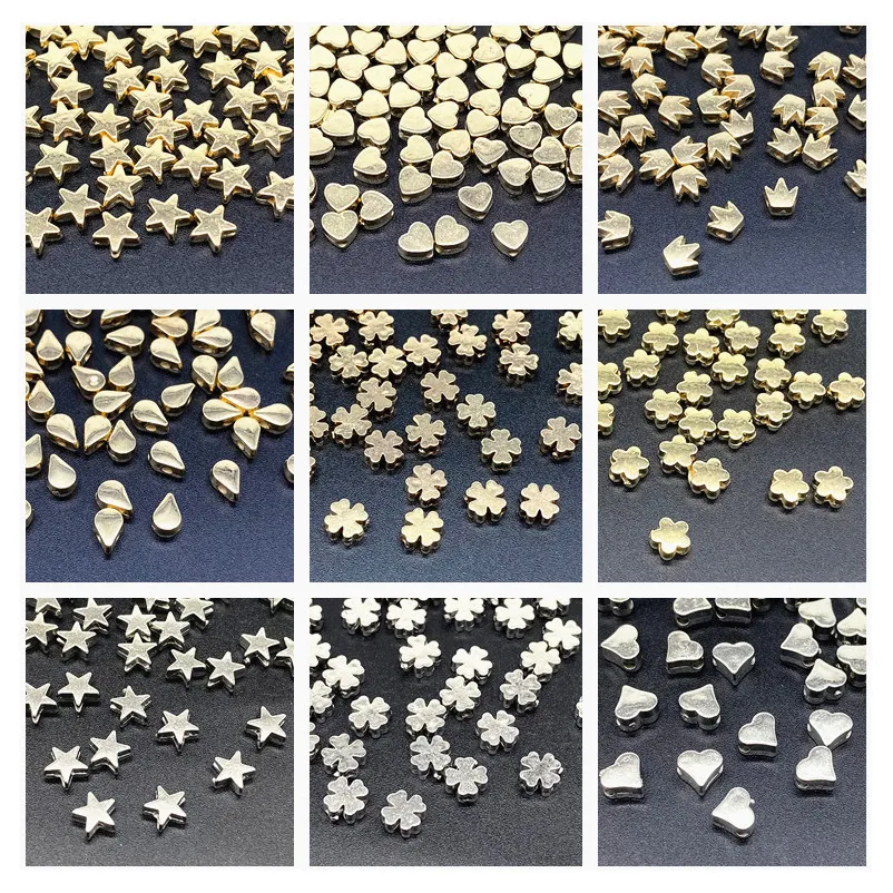 100Pcs/lot about 6mm Star Love Heart Gold Color Silver  Loose Spacer CCB Acrylic Beads DIY Jewelry Making Findings