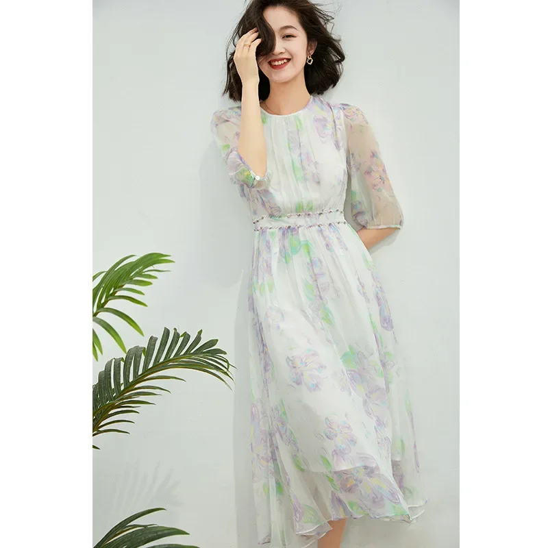 Luxury Silk Dresses with An Unparalleled Sense of Luxury. Summer Temperament Gentle and Elegant Silk Dresses, Medium Length