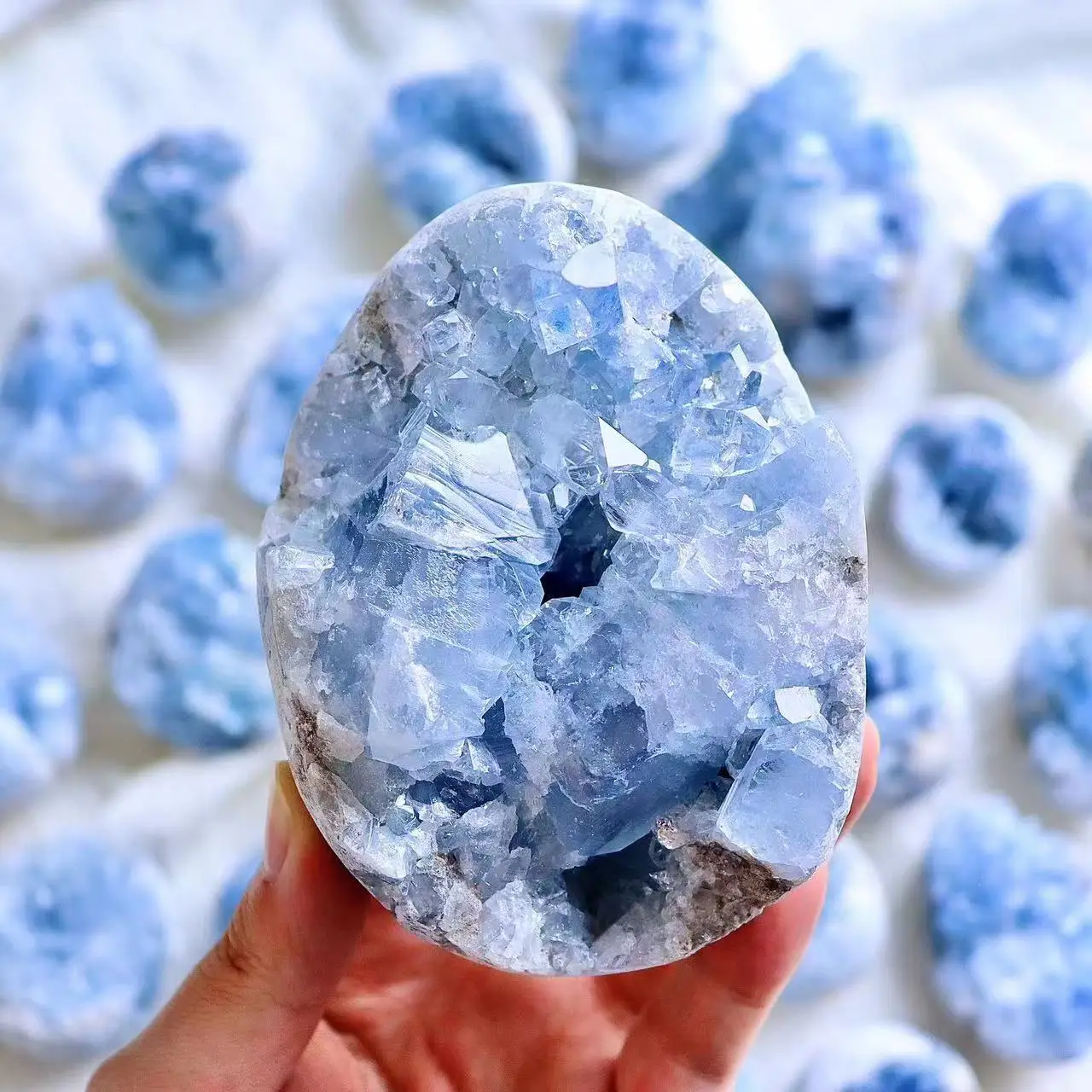 Natural Rough Raw Blue Celestite Geode Crystal Quartz Stone Rock Mineral Specimen Healing  Freeform Home Decoration,