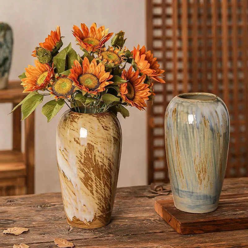 Jingdezhen Ceramic Vase New Chinese Style Flow Glaze High End Living Room Flower Arrangement Decorative Ornament Hydroponic