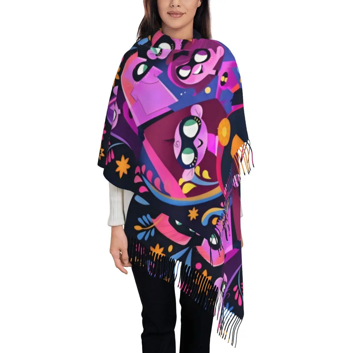 

Custom Female Long The Incredibles Anime Cute Scarves Women Winter Soft Warm Tassel Shawl Wrap Cartoon Superhero Film Scarf