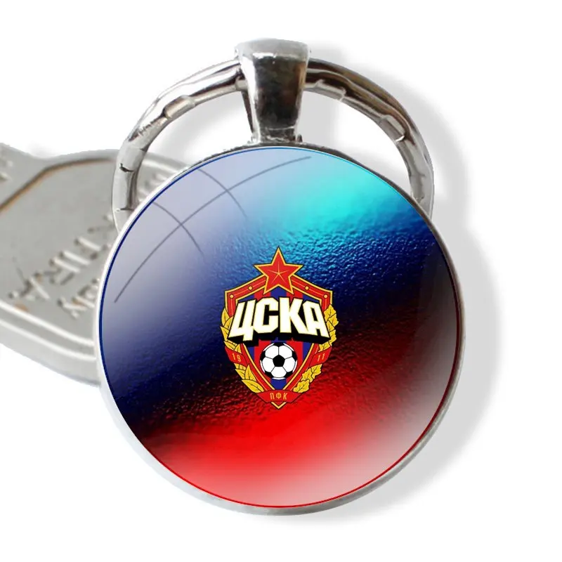 Keychain Handmade Glass Cabochon Key Ring Holder Pendant Key Chains PFC CSKA Moscow