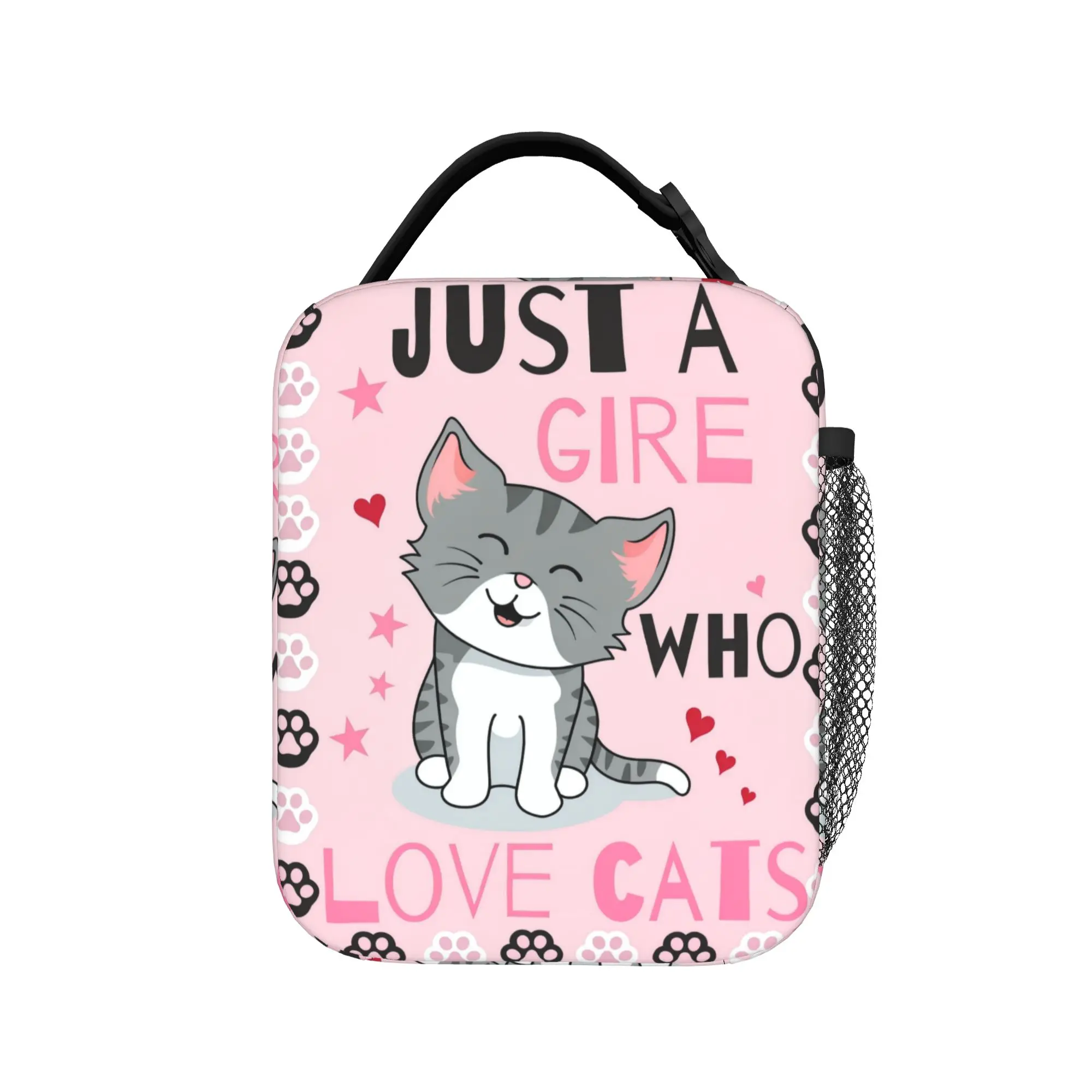 Black Cat Funny Cat Lunch Bag  Fashion Lunch Box For Unisex School Portable Zipper Cooler Bag Oxford Designer Thermal Lunch Bags