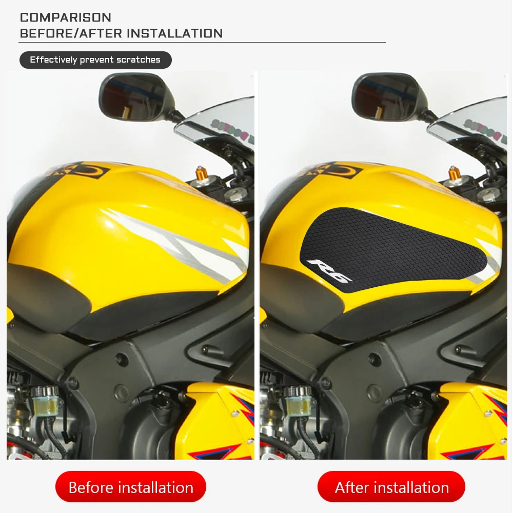 جديد R6 ل YZFR6 YZF R6 YZF-R6 2003 2004 2005 دراجة نارية عدم الانزلاق الجانب خزان الوقود ملصقات وسادة مقاومة للماء المطاط ملصق #3