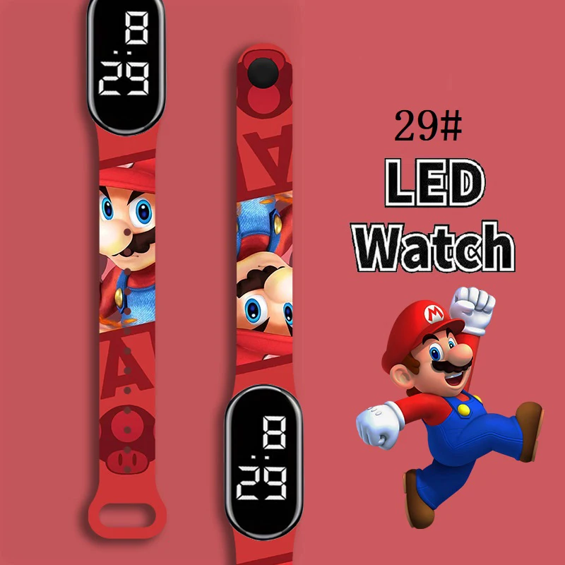 Super Mario Strap LED Electronic Watch Fashion Colorful Bracelet Touch Waterproof Anime Character Pikachu Educational Children's