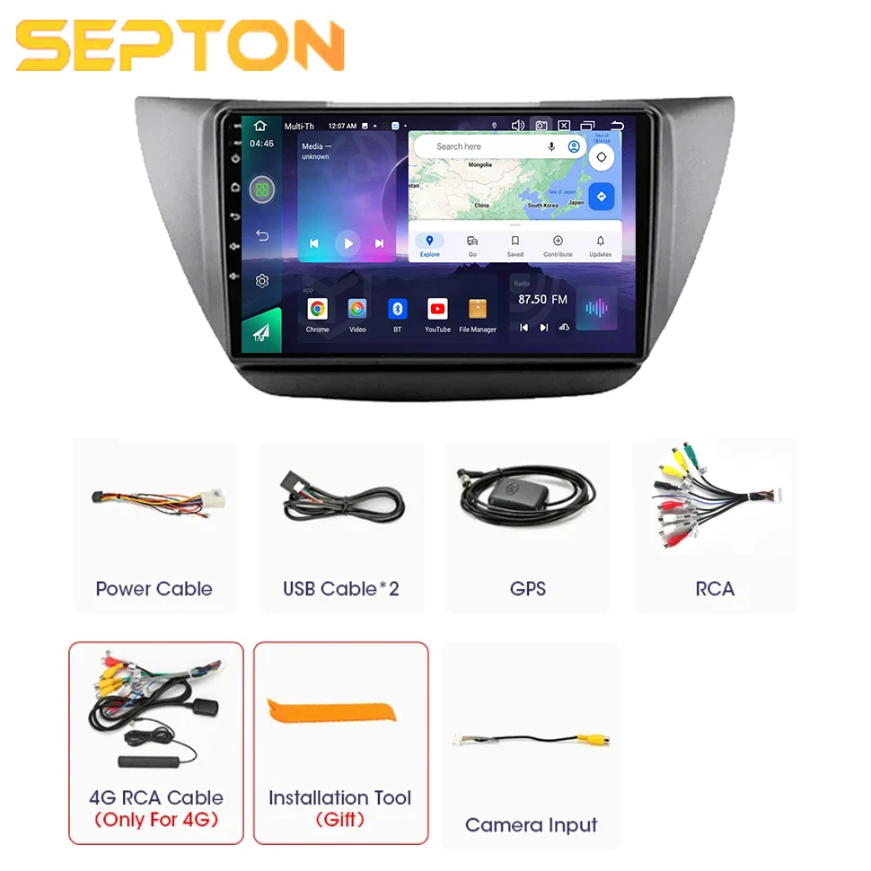 SEPTON Car Radio for Mitsubishi Lancer 9 CS 2000-2010 Wireless Carplay Auto Radio 4G Net 8core WIFI  8+256G Multimedia Head Unit