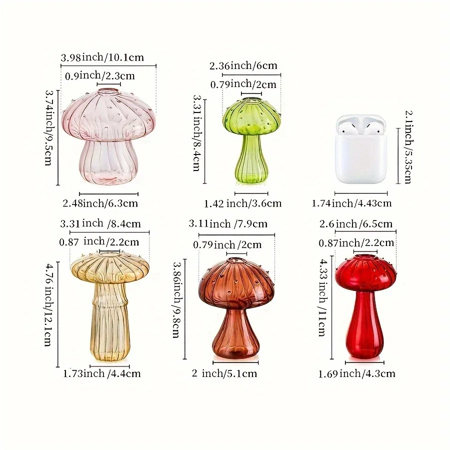 Transparent Glass Mushroom Vase - Hydroponic Planter for Home & Garden, Cute Round Pot Summer Plants Battery-Free image 5