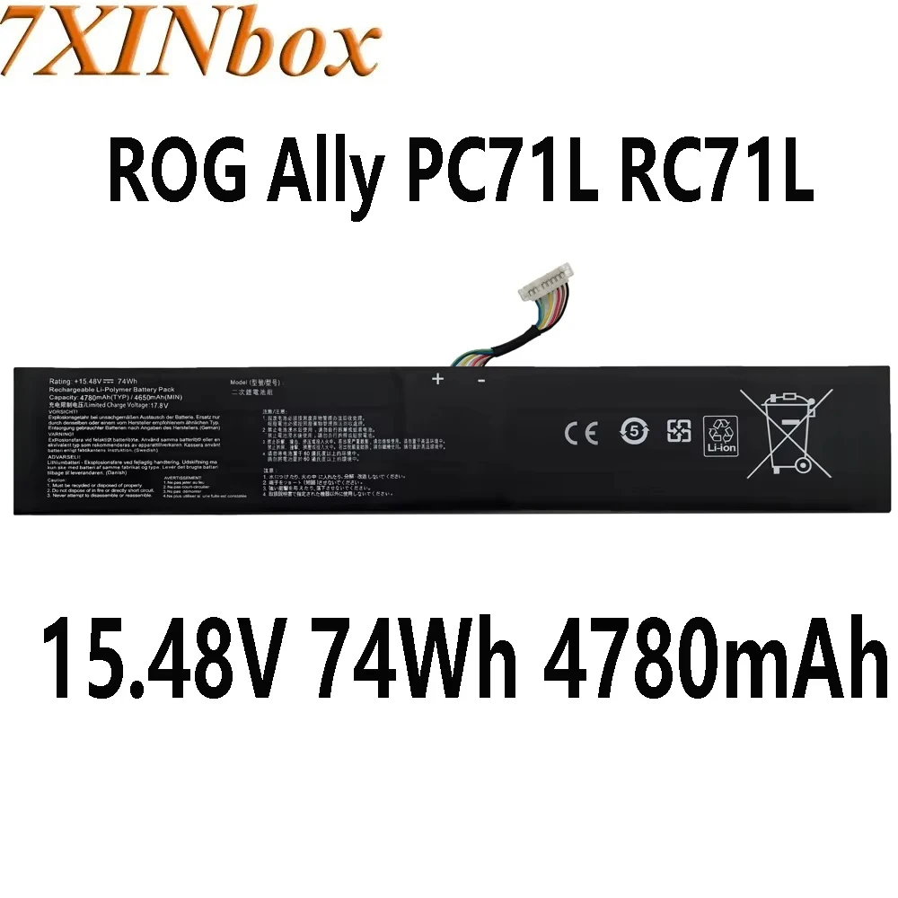 7XINbox ROG Ally ASUS RC71L 게임용 핸드헬드 시리즈용 배터리, 무료 도구 포함, PC71L, 15.48V, 74Wh, 4780mAh