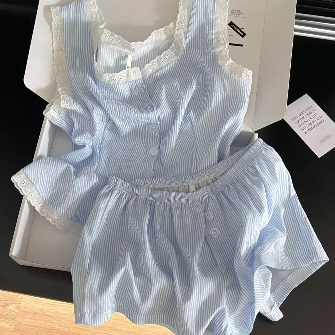 

Blue Striped Vest Pajama Sets Women's Korean New Summer Shorts Home Suit 2-Piece Set Pajamas for Sleeping Woman Two-piece Ladies
