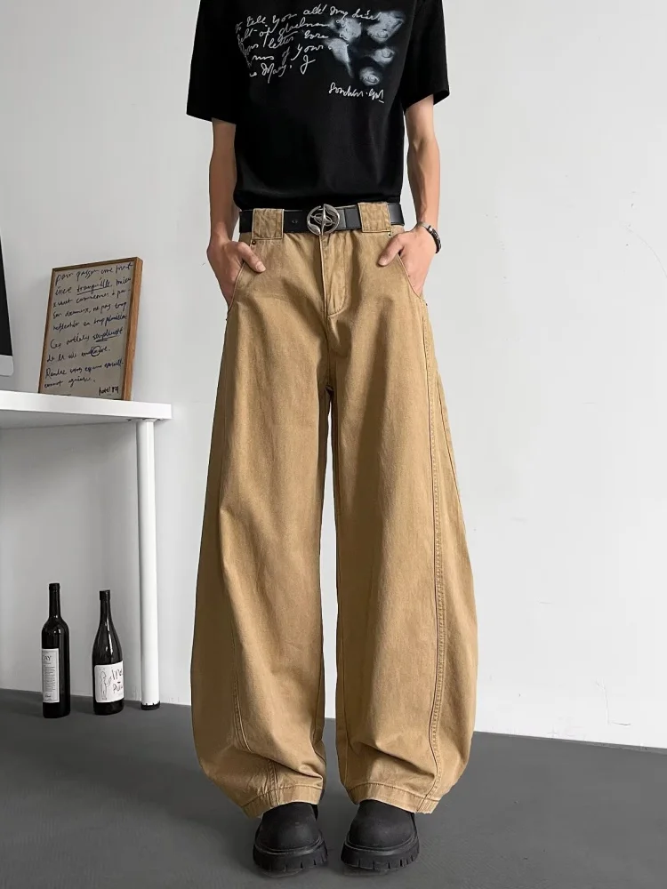 2025 Cyber Y2K Fashion Khaki Patchwork Baggy Jeans Pants For Men Clothing Wide Leg Solid Casual Cotton Long Trousers Ropa Hombre
