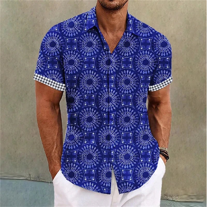 

2023 Summer Men's Shirt Hawaiian Short Sleeve Shirt Floral Print Retro Cuffed Shirt Outdoor Fashion Dress Designer 6 Colors top