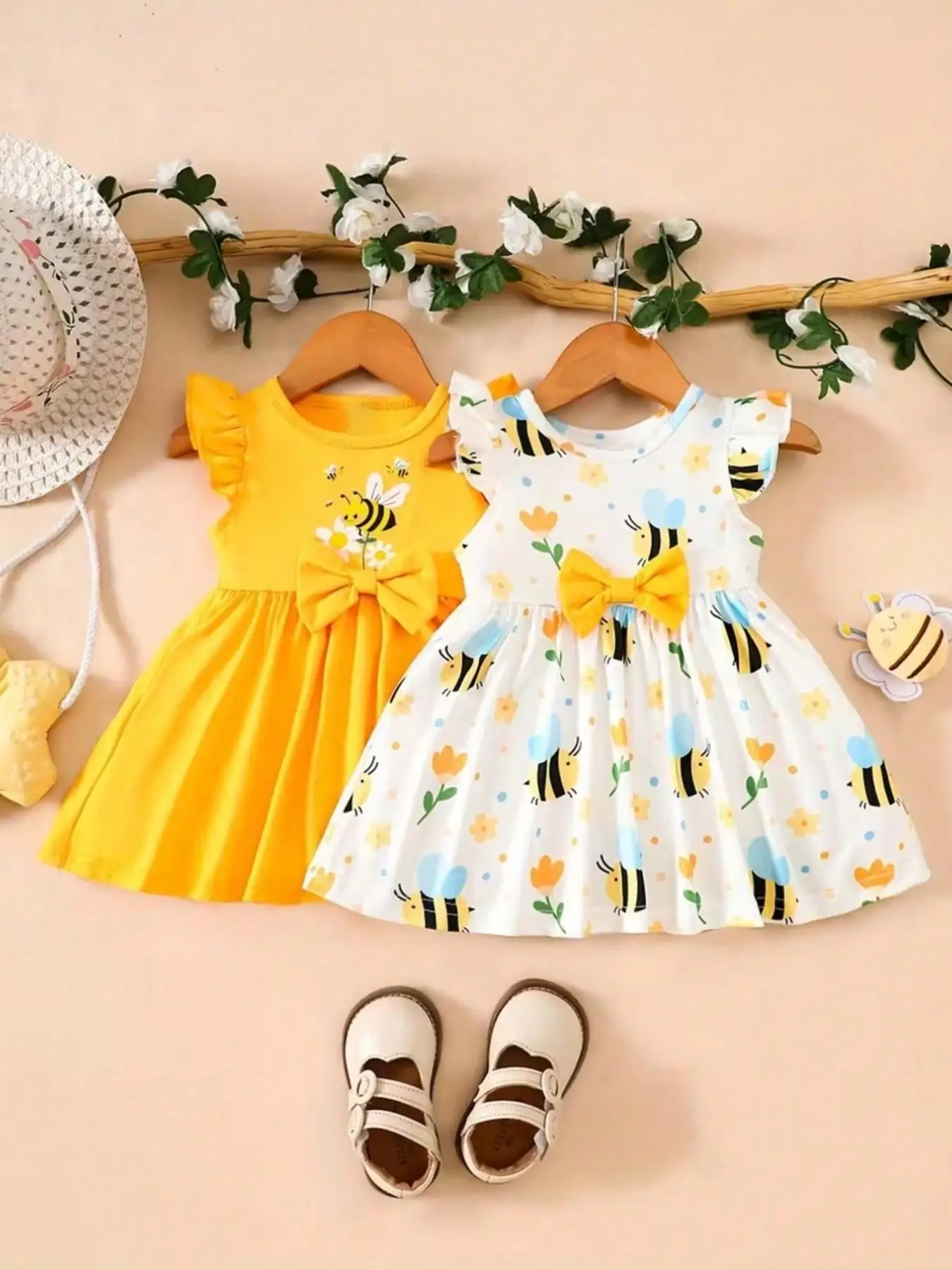 Girls Heart-Shaped Pattern Casual Summer Dress Polyester Comfortable Skirt Children's Fashionable Clothing