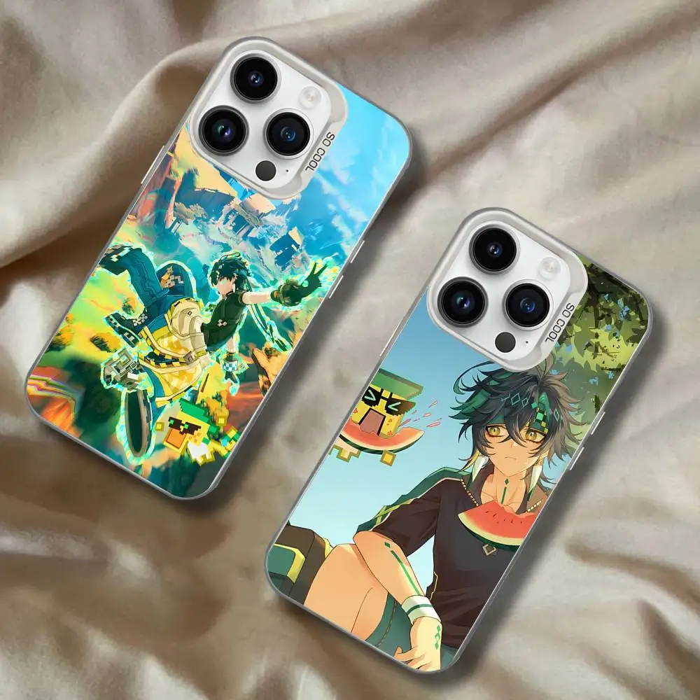 

G-Genshin Impact Kinich Mualani Phone Case For iPhone 17,16,15,14,13,12,11,Pro,XS,Max,Plus,Mini,SE4 White Matte Shockproof Cover