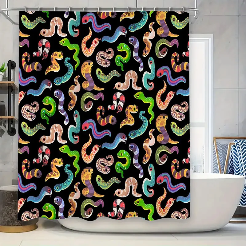 

Snake Shower Curtain Cute Reptile Bathroom Decor Funny Animal Pattern Waterproof Shower Liner Home Textile Artistic Design Uniqu