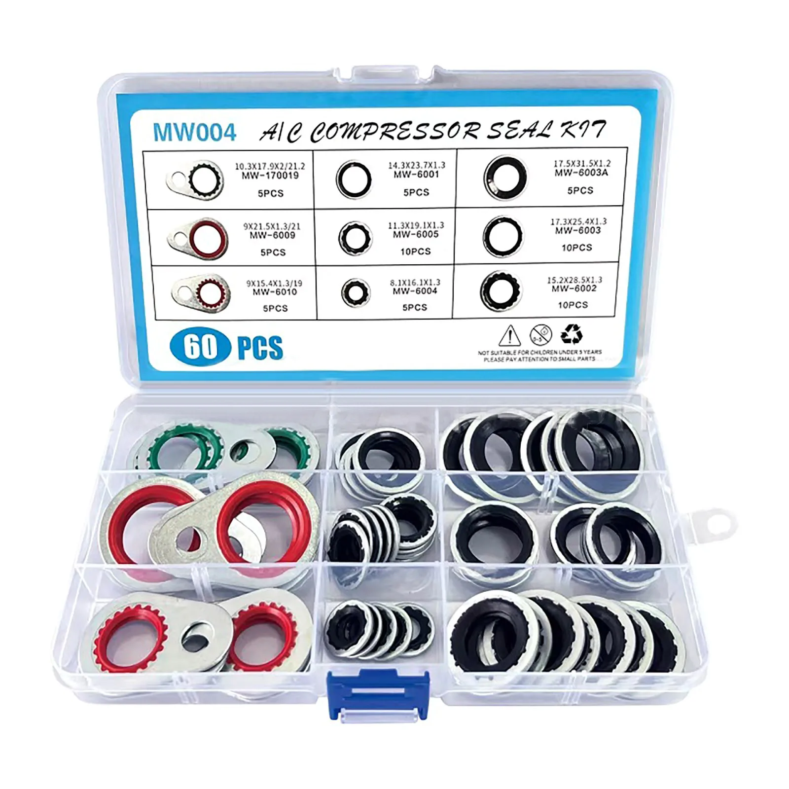 60Pcs 9 Sizes A/C System Compressor Gasket Seals Air Conditioning Compressor Port Seal Washer Car Accessories Replace Kits