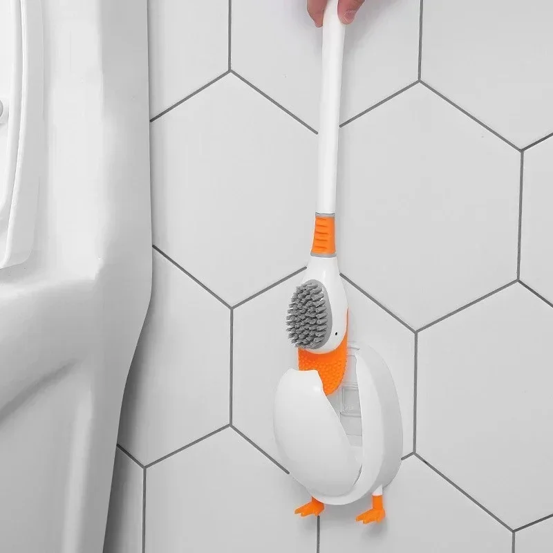 Silicone Toilet Brush Set Cute Diving Duck Wall-mounted Floor-Standing Long Handled Deep Household Bathroom Cleaning Accessories