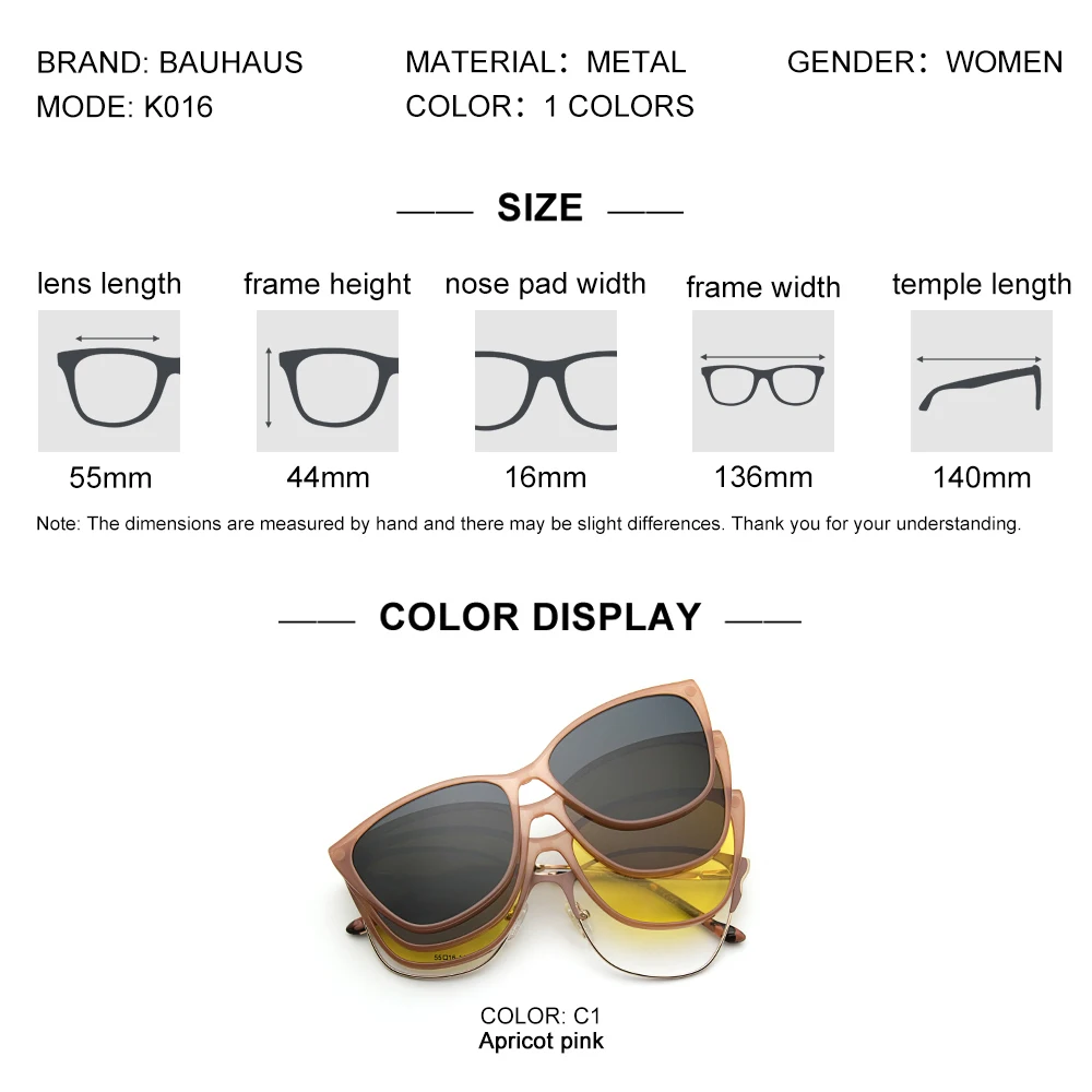 K016Elegant Women Cat Eye Magnetic Clip‑On Glasses Metal Frame Tortoise Temple Multi Polarized Sun Clips UV400