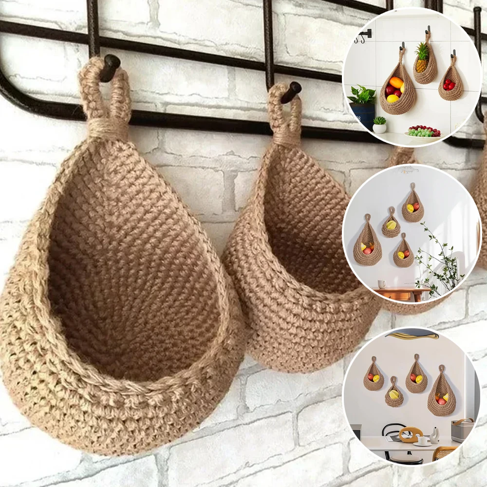 

Handwoven Storage Basket Wall Mount Vegetable Fruit Basket Hemp Rope Organizer Container Decor for Kitchen Flower Onion Storage