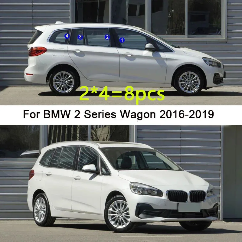 For BMW 2 Series Wagon 2016 2017 2018 2019 Car TPU/Glossy Mirror Pillar Post Cover Door Trim Window Stickers Accessories 8PCS