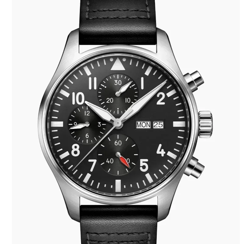 ساعة يد ميكانيكية أوتوماتيكية فاخرة للرجال مقاس 43 ملم من الفولاذ المقاوم للصدأ كبيرة من الجلد الأسود والبني