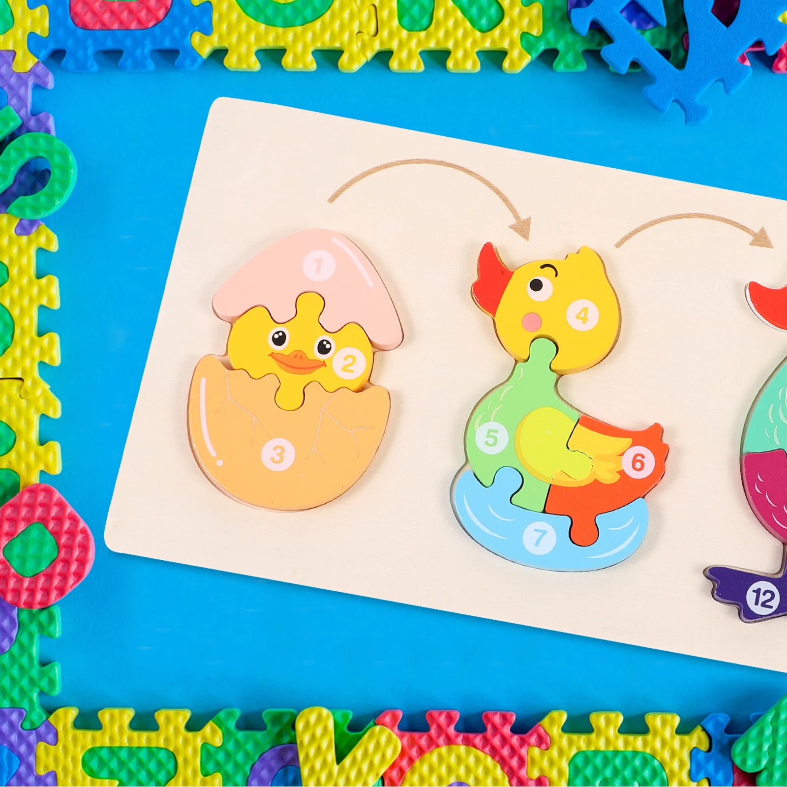 

1Set Duck Growth Puzzle Educational Early Learning Cognitive Wooden Jigsaw Kindergarten Animals Development Game Gift