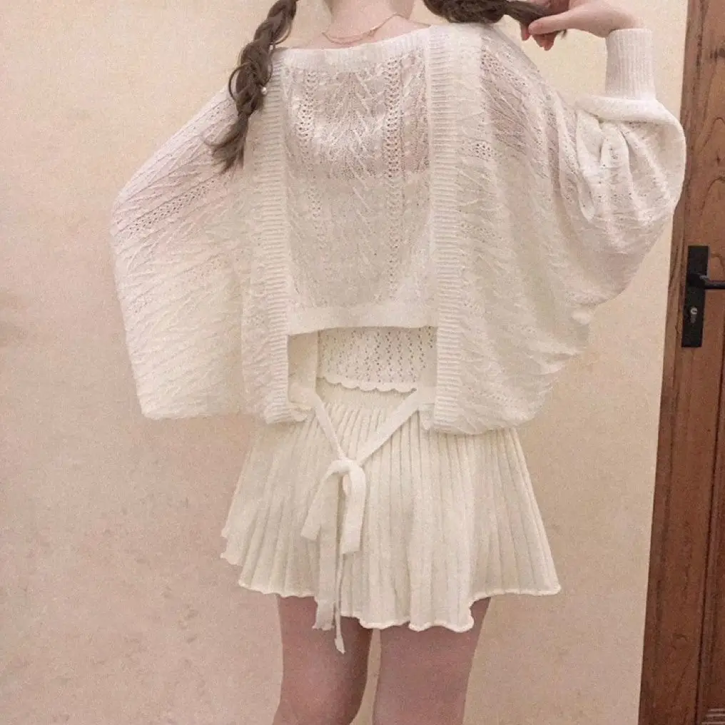 Hollow Out Cardigans Women Baggy Cozy Sunscreen Spring Leisure Lovely Knitted   Ladies Vintage Lace-up Harajuku Popular