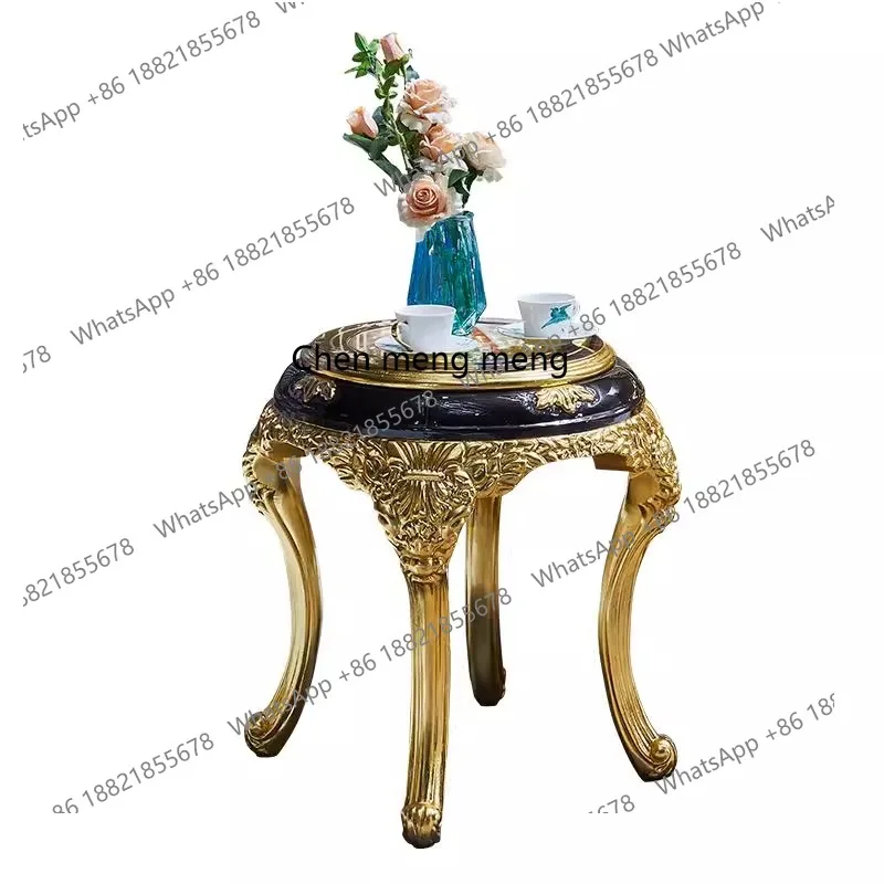 

European solid wood carving lace table, French villa living room sofa square corner table casual tea table and chairs