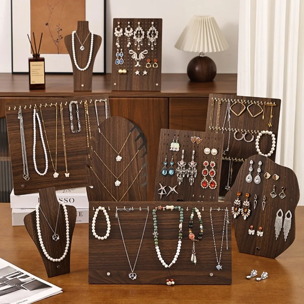 New Wood Jewelry Display Stand Easel Design Irregular Shape Earring Holder Stand Walnut Color Organizer Jewelry Shop Window