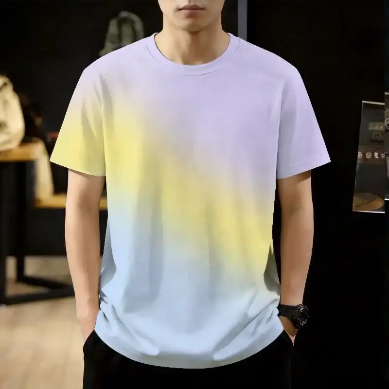 Men's Gradient Color Abstract Pattern T Shirt Casual Short Sleeve Round Neck Tee for Summer Daily Wear Comfortable Breathable