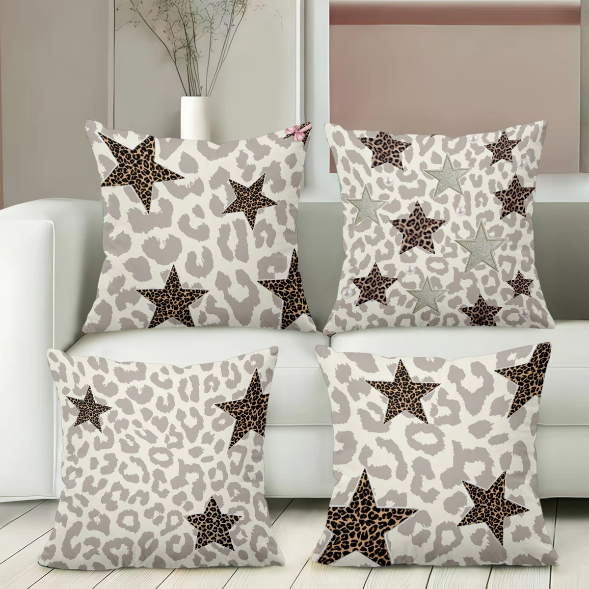 Dekorative Kissen mit Leopardenmuster und Sternenmuster, Polyester-Kissenbezug, dekoratives Sofakissen, Kopfteil-Kissen