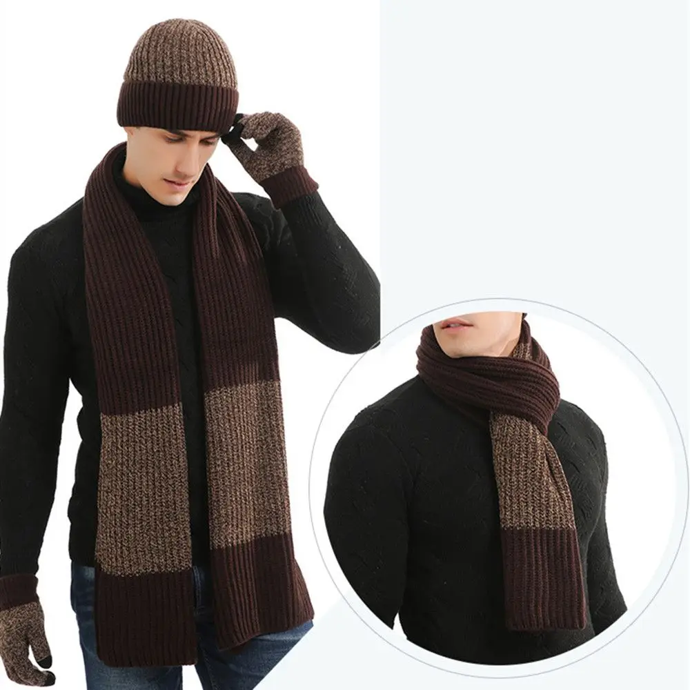 موضة جديدة محبوك بدلة دافئة قفازات شاشة اللمس الصوف وشاح قبعة وشاح قفازات مجموعة قبعة قبعة شتاء دافئ سميكة قبعة صوفية