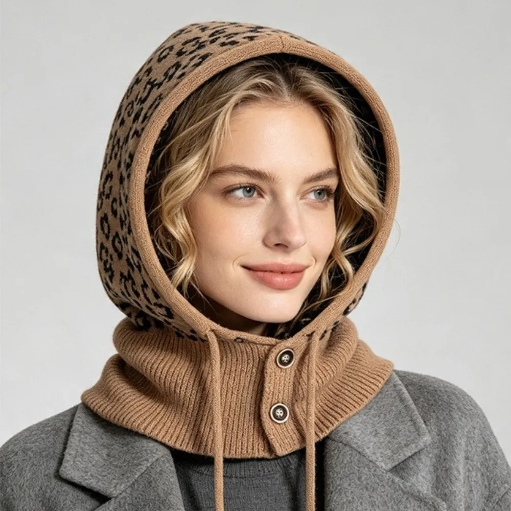 Creative Leopard Print Balaclava Hat Warm Neck Collar Ear Protection Hat Beanie Pullover Hat Winter Cap Winter/Autumn