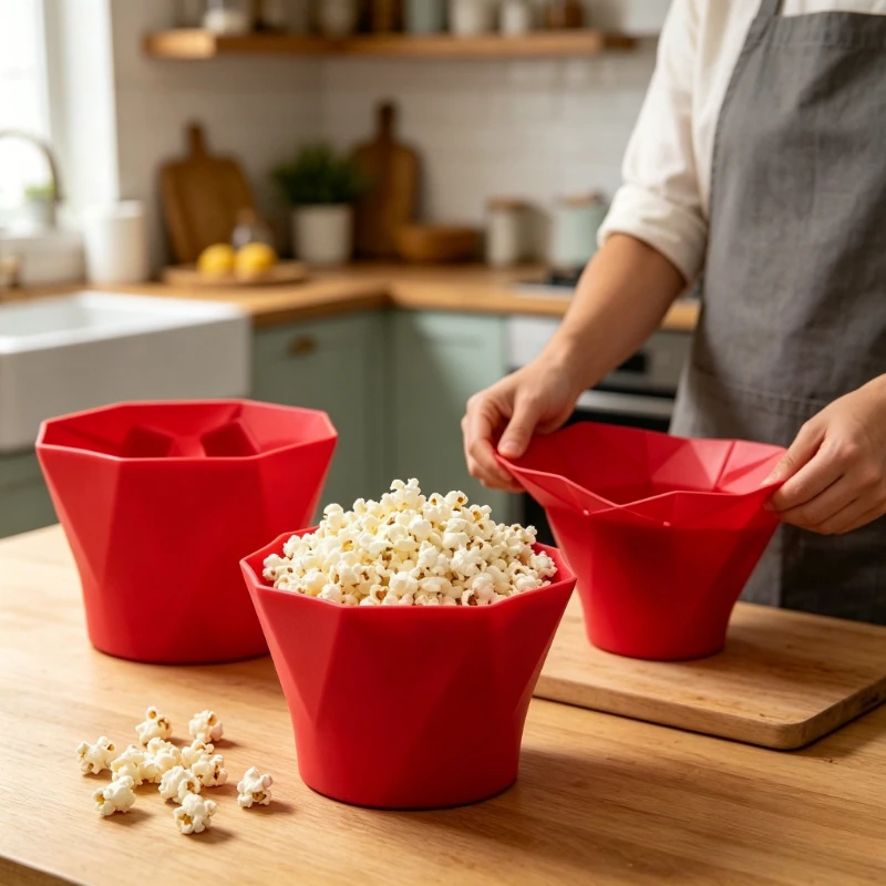 Tazón Plegable de Silicona para Palomitas de Maíz, Resistente a Altas Temperaturas, para Microondas, Herramienta Segura para Hacer Palomitas de Maíz en Casa