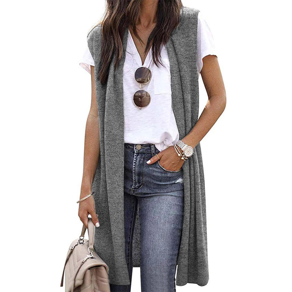 

Womens Jacket Womens Tops Sleeveless Slight Strech Solid Color Tunic Top Vest Shawl Collar Cardigan Coat Comfy New