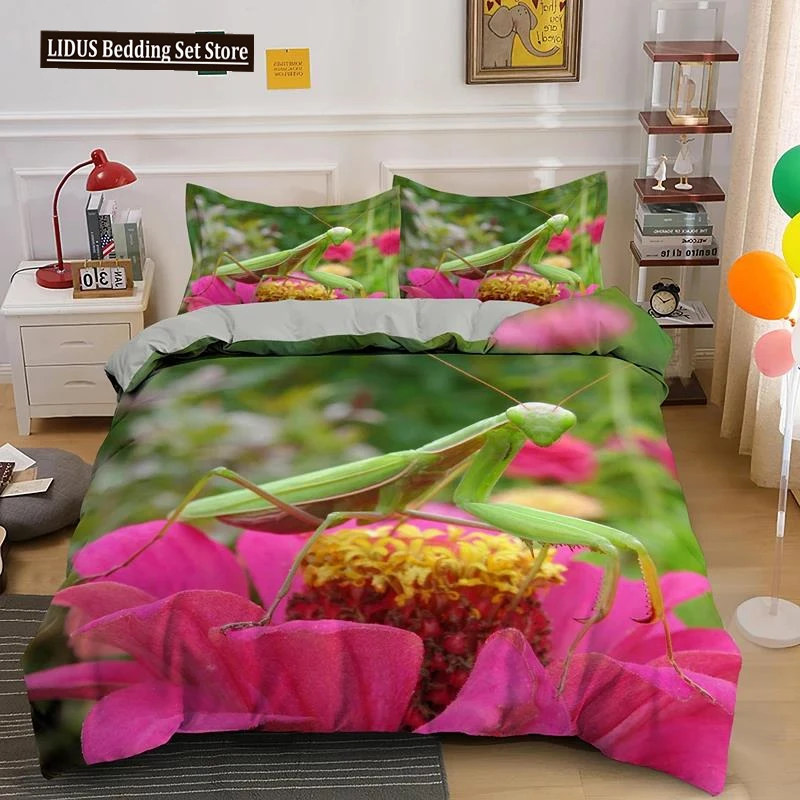 

Green Praying Mantis Duvet Cover King Queen Size Insect Theme Bedding Set For Kids Teens Adults Wildlife Quilt Cover Pillowcase