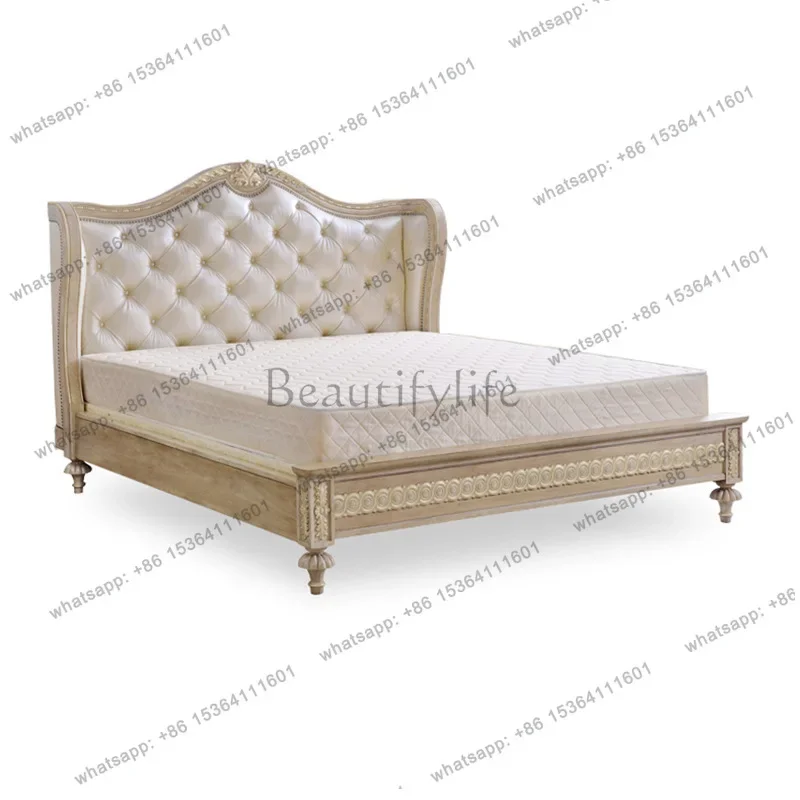

02French rose bedroom double bed 1.8 meters leather bed master bedroom queen bed furniture