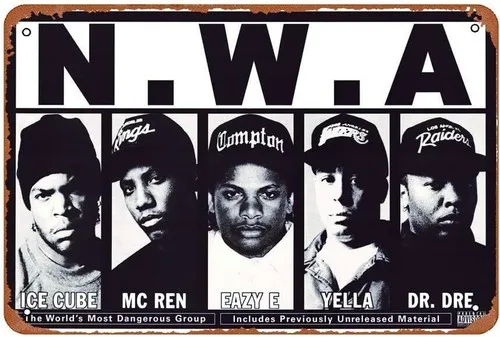 Letrero de metal con diseño artístico divertido del grupo más peligroso de NWA, decoración de pared para bar o pub, regalos