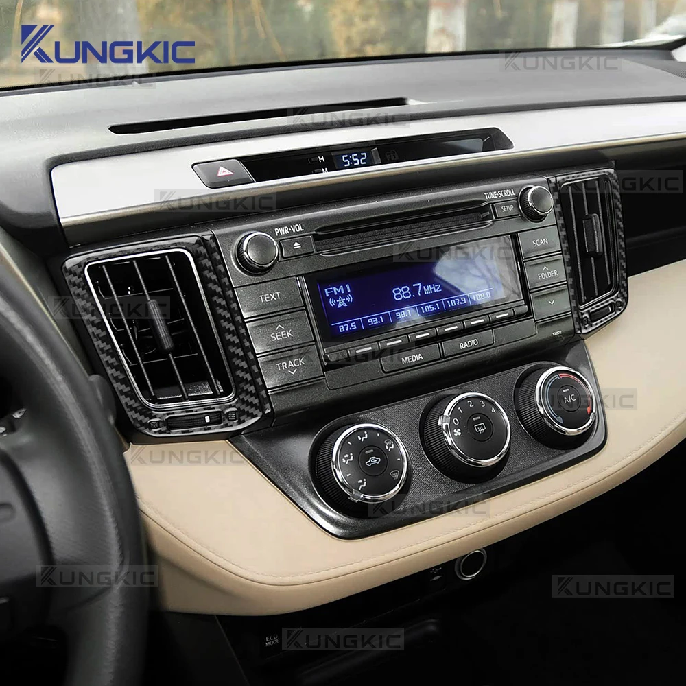 ملصق من ألياف الكربون الناعمة الحقيقية لسيارة Toyota Rav4 XA40 2013 2014 2015 2016 2017 2018 LHD RHD منفذ هواء السيارة مركز التحكم المركزي
