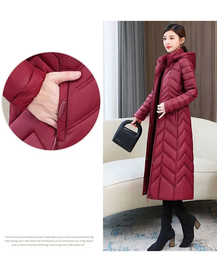 2026 NEW Winter Hooded Down Jacket 5XL Women's Warm Parka Fashion Down Cotton Women Long Coat Slim Temperament Female Overcoat
